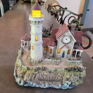 Thomas Kinkade  vintage 2004 "Victorian Light" lighthouse with clock.